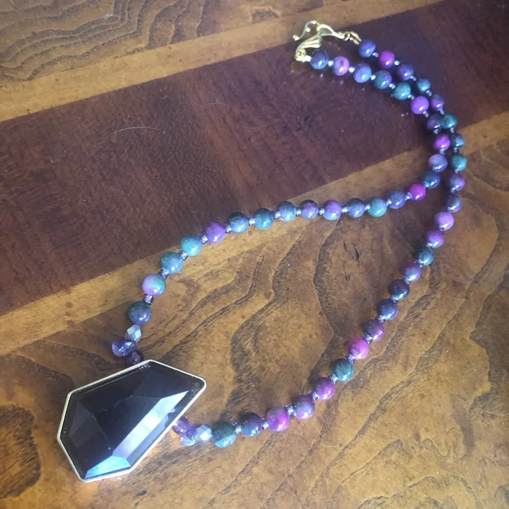 Handcrafted genuine ruby in zoisite geometric topaz pendant necklace